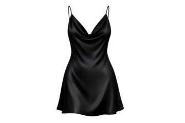 Elegant Black Slip Dress with transparent background for fashion design.