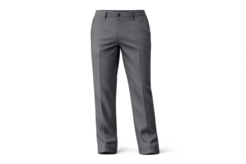Gray tailored dress pants on transparent background, elegant formal wear.