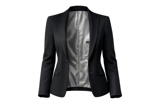 Black Business Blazer Open, silver Lining on transparent background view