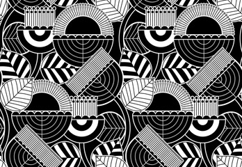 seamless retro pattern with flowers. Abstract Line floral motif pattern © akn