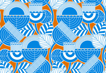 seamless retro pattern with flowers. Abstract Line floral motif pattern © akn