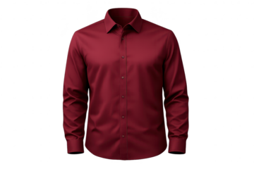 Elegant burgundy long-sleeved shirt on transparent background mockup.