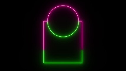 Neon retro style name placeholder Green and Pink neon sign board 4K.Empty title space intro/outro reveal shiny glowing rectangular circular frame 4K stock video