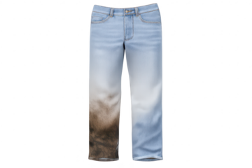 Fashionable denim jeans with a unique design on transparent background.