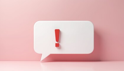 A 3D dialog bubble with a red exclamation mark inside. This symbol conveys importance and alerts users. It is good for web design or notifications.