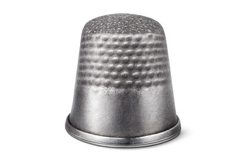 Thimble, silver, sewing tool on transparent background for designers