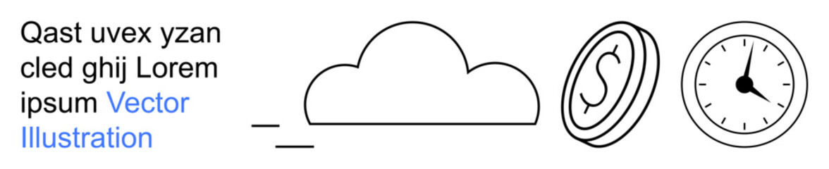 Obraz premium Financial technology, cloud storage, time management, digital services, cost efficiency, data processing. Cloud icon with dollar sign and clock. Cloud computing and financial technology concept