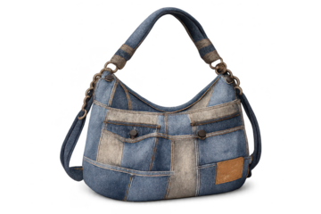 Denim Hobo Bag in Blue Jeans Style, transparent background hobo purse