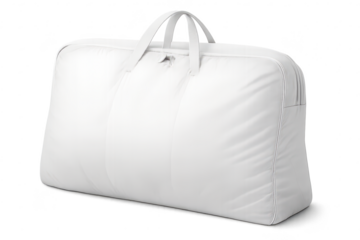 Large white duffel bag on transparent background ready for travel.