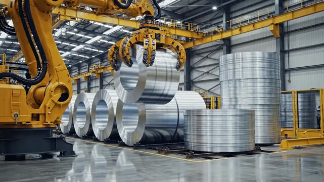 Industrial Automation: Giant Robot Lifts Heavy Metal Coils with Precision