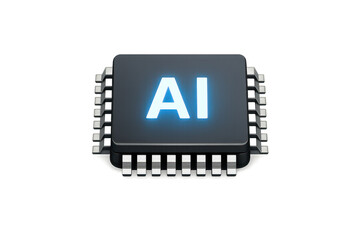 Fototapeta premium AI chip with blue glow on a transparent background image rendering