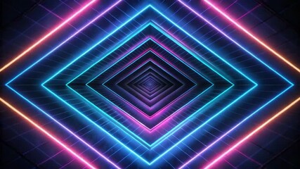 Seamless loop of a futuristic neon light tunnel with glowing pink and blue geometric lines for cyberspace concept and high-tech digital background