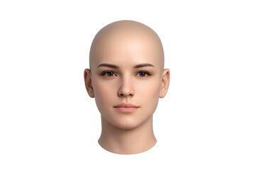 Portrait of a Bald Woman on a transparent background, neutral expression.