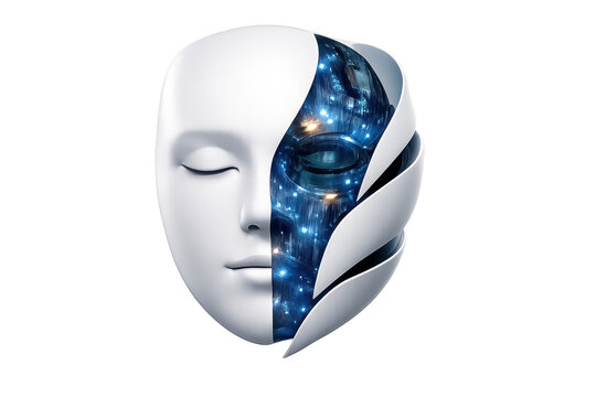 Robot face, artificial intelligence with transparent background design.