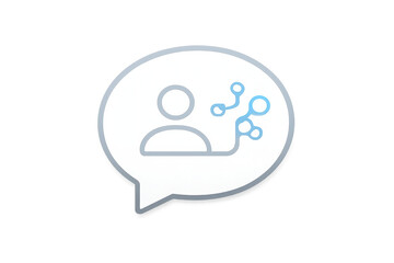 Chat bubble with person and network icons on a transparent background.