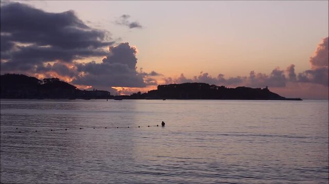 Horizon over the sea on a sunset. Baiona, Galicia, Spain 