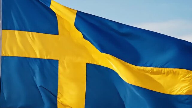 Sweden flag waving in wind against blue sky background for national celebration swedish pride and patriotic culture symbolic