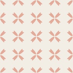 Seamless geometric floral pattern with pink petals on cream background