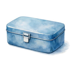 Reusable metal lunch box container, minimalist food storage isolated on white background