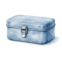 Metal lunch box container with latch, reusable food storage isolated on white background