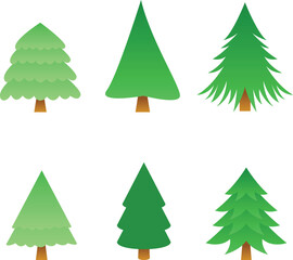 Obraz premium Flat Pine Tree Vector Set with Minimal Evergreen Christmas Trees in Green Shades