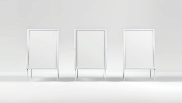 Blank white metallic outdoor advertising stand isolated, Clear street signage board mock up. A-board with metal frame template. 3d rendering