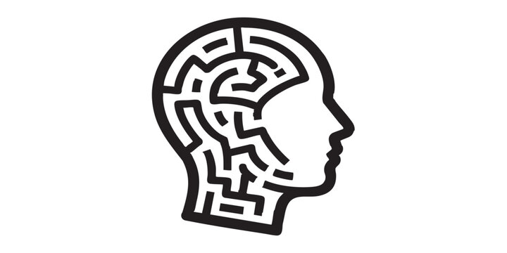 Labyrinth of human shape solid icon, osint analytics concept. Vector graphics. Human head with maze puzzle sign on white background, style icon mobile or web design