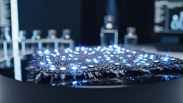 Smart Textile Sample in Laboratory with Glowing Sensors and Cinematic Camera Orbit