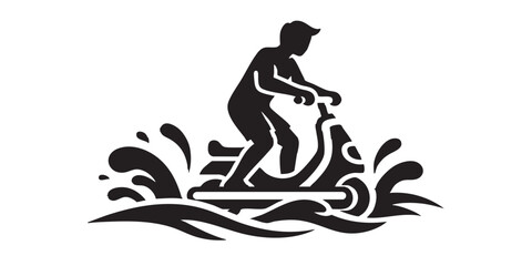 Man on gyroscooter in the sea solid icon, summer sports concept. Vector graphics. Man on a water scooter, sport sign on white background, style icon mobile or web design