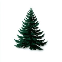 Fototapeta premium minimalist pine tree, a sleek, d icon of a stylized pine tree in sharp focus, with a dark green silhouette and distinct needles on a clean white background, representing alpine forests