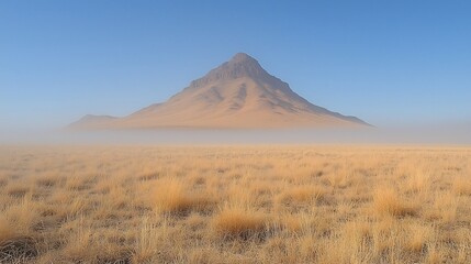 Obraz premium Beautiful and Solitary Mountain Landscape Emerging From Dry Desert Mist Illustrating the Dramatic Scale of Natural Geography