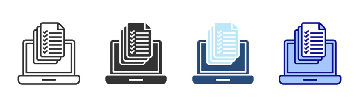 Laptop Document Icon Set. Designed In Multi Style