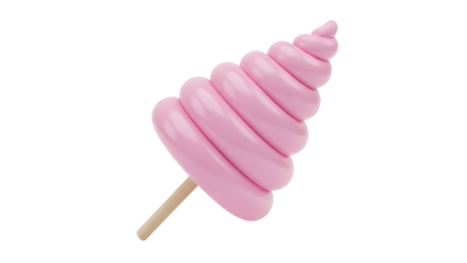 Pink Spiral Cotton Candy Pop on Wooden Stick Isolated Illustration