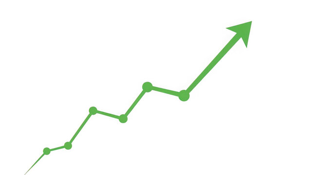 Green line graph with arrow isolated on transparent background