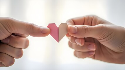 Two hands exchanging a heart between fingers