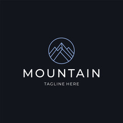 Minimal mountain line art logo with clean peaks for an outdoor identity.