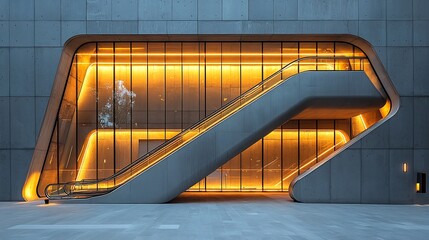 Clean and Minimal Underground Structure Showcasing an Escalator and Illuminated Glass Walls Reflecting Contemporary Transportation Design