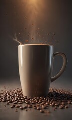 Dark liquid rises from a cup in a hazy atmosphere with scattered coffee beans ,  dark,  liquid,  smoke