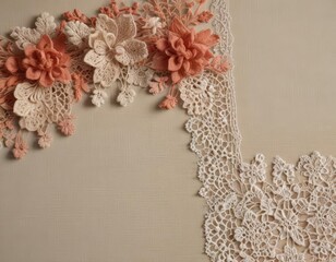Delicate crochet lace details on a natural linen background ,  Natural Fiber,  Bohemian Style,  Crochet Lace