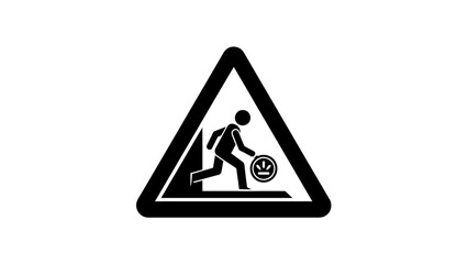 Warning sign depicting a stick figure running with a coin, symbolizing theft or financial risk.