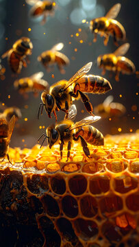 Bees on the honeycomb