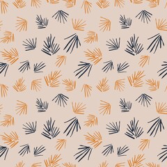 Seamless pattern with hand-drawn palm leaves in earthy tones