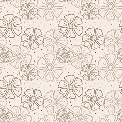 Seamless floral pattern with hand-drawn flowers on beige background