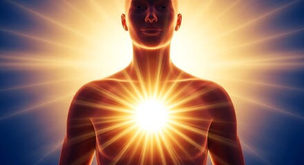 Fototapeta premium Spiritual Enlightenment And Inner Peace Represented By A Human Figure Radiating Warm Light