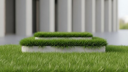 Minimalist architecture with grassy levels adding organic accentuation