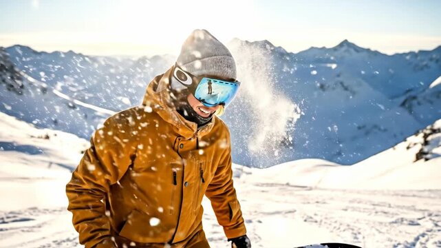 Skiing Enthusiast Enjoying Fresh Snow in Mountain Landscape