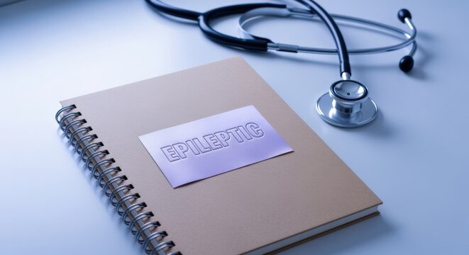 Medical notebook with word epileptic and stethoscope. Diagnosis and treatment of epilepsy concept