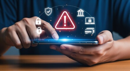 Mobile Security Alert: Man Activating Cybersecurity Features on Smartphone to Protect Online Banking and Financial Data