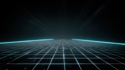 Futuristic Grid Landscape with Glowing Lines and Dark Background for Technology and Innovation Concepts