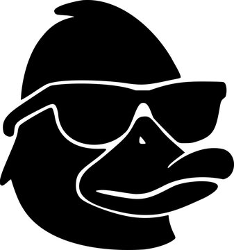 Cartoon duck head with sunglasses silhouette vector black icon isolated illustration image decal design	